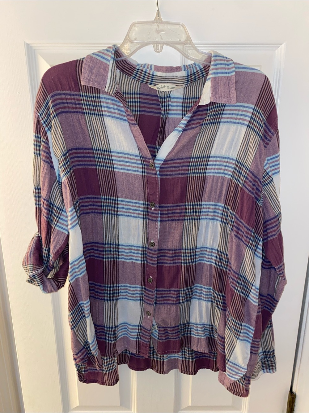 Lightweight Cotton Plum Plaid Button-Down Woolrich Shirt - XXL